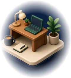 Freelancer desk with laptop and coffee