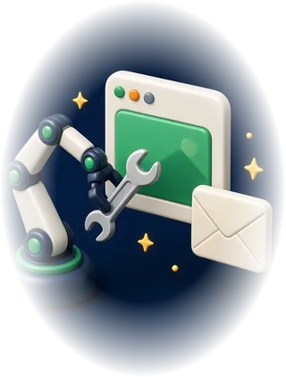 Robot arm setting up a website and email